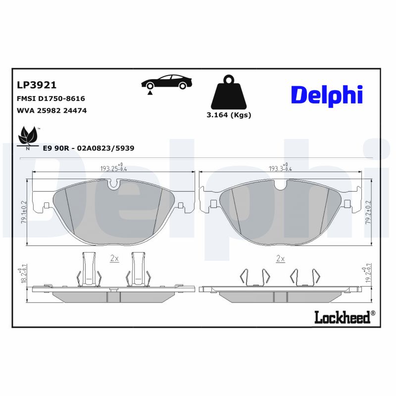 Delphi Diesel Remblokkenset, schijfrem LP3921