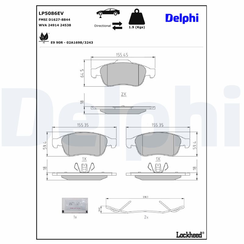 Delphi Diesel Remblokkenset, schijfrem LP5086EV