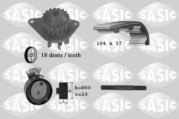 Distributieriem kit inclusief waterpomp Sasic 3900003