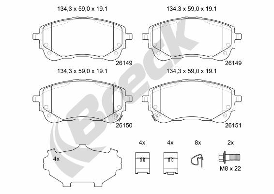 Remblokkenset, schijfrem Breck 26149 00 701 00