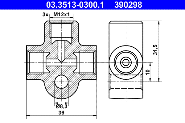 Verbindings- / verdelerelement, pijpleidingen ATE 03.3513-0300.1