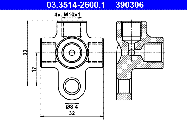 Verbindings- / verdelerelement, pijpleidingen ATE 03.3514-2600.1