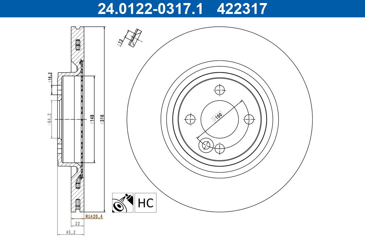 Remschijf ATE 24.0122-0317.1