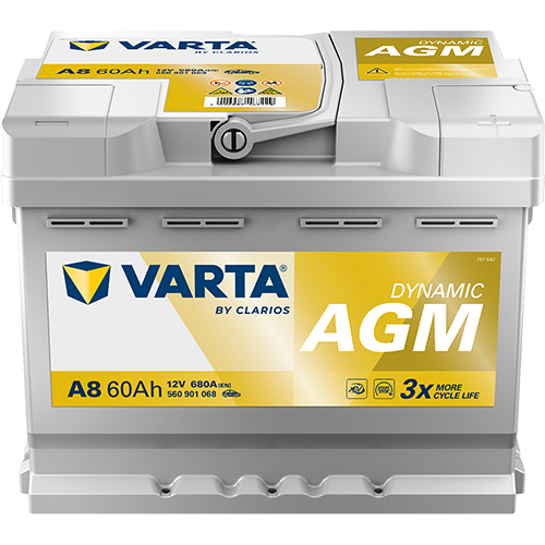 Varta DYNAMIC AGM A8 - 560901068K262 - 4016987144497 - 4016987167229 - 027AGM - 12V 680A 60Ah - 560901068 - 709229 - Silver Dynamic AGM D52 - 560901068D852 - 611635