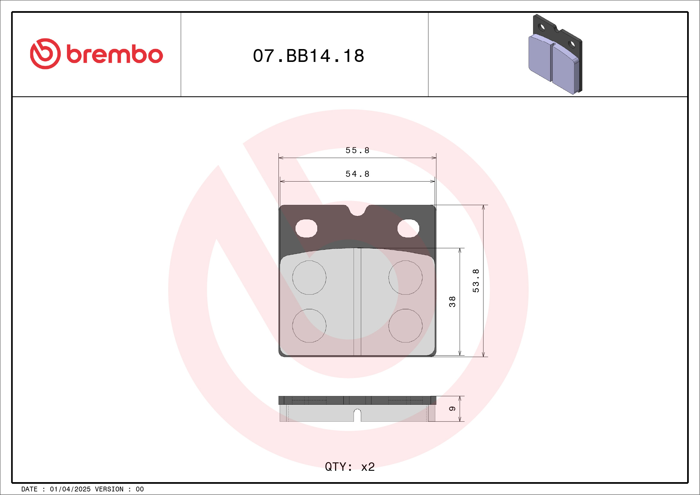 Remblokkenset, schijfrem Brembo 07BB1418