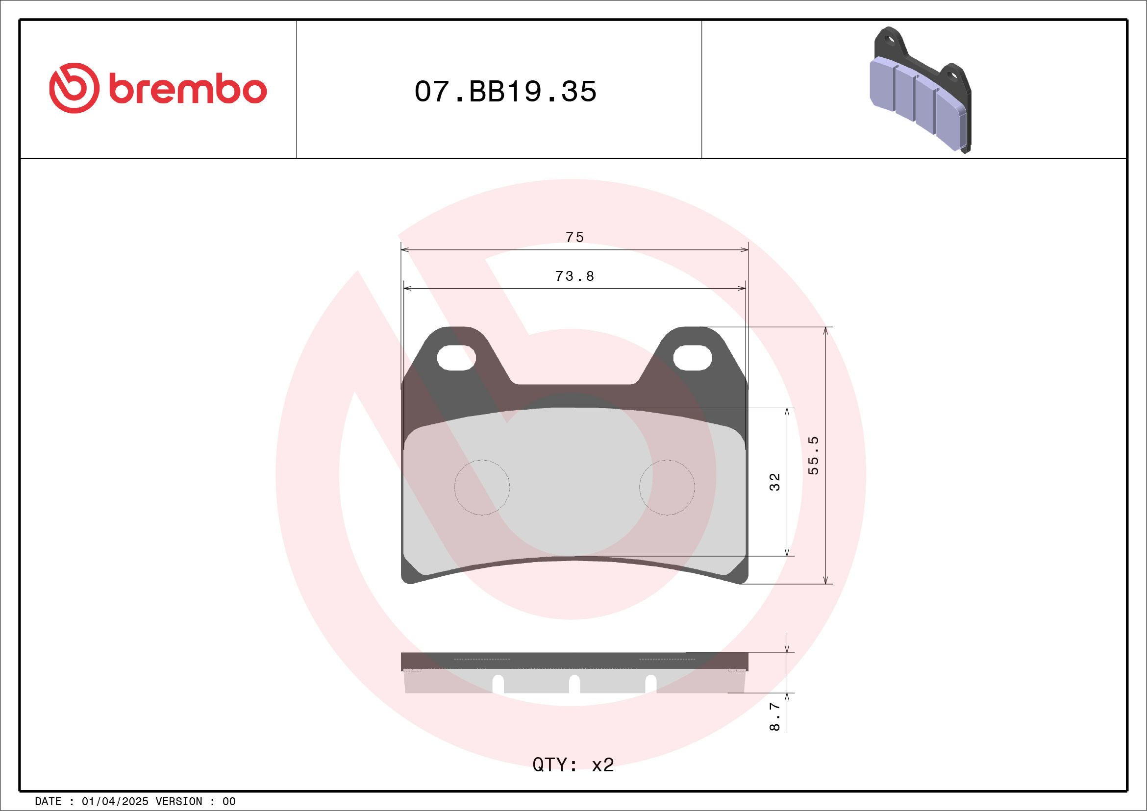Remblokkenset, schijfrem Brembo 07BB1935