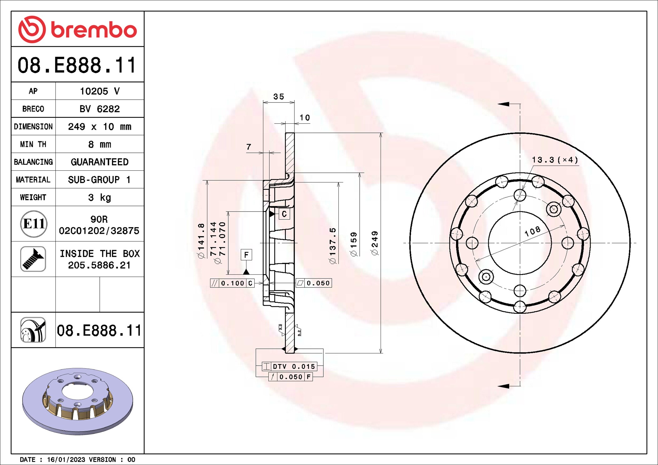 Remschijven Brembo 08.E888.11