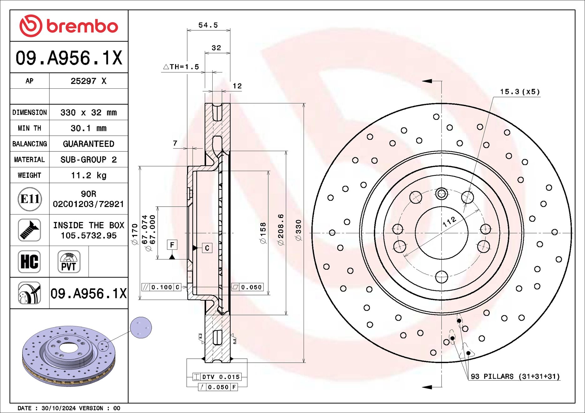 Remschijf Brembo 09.A956.1X
