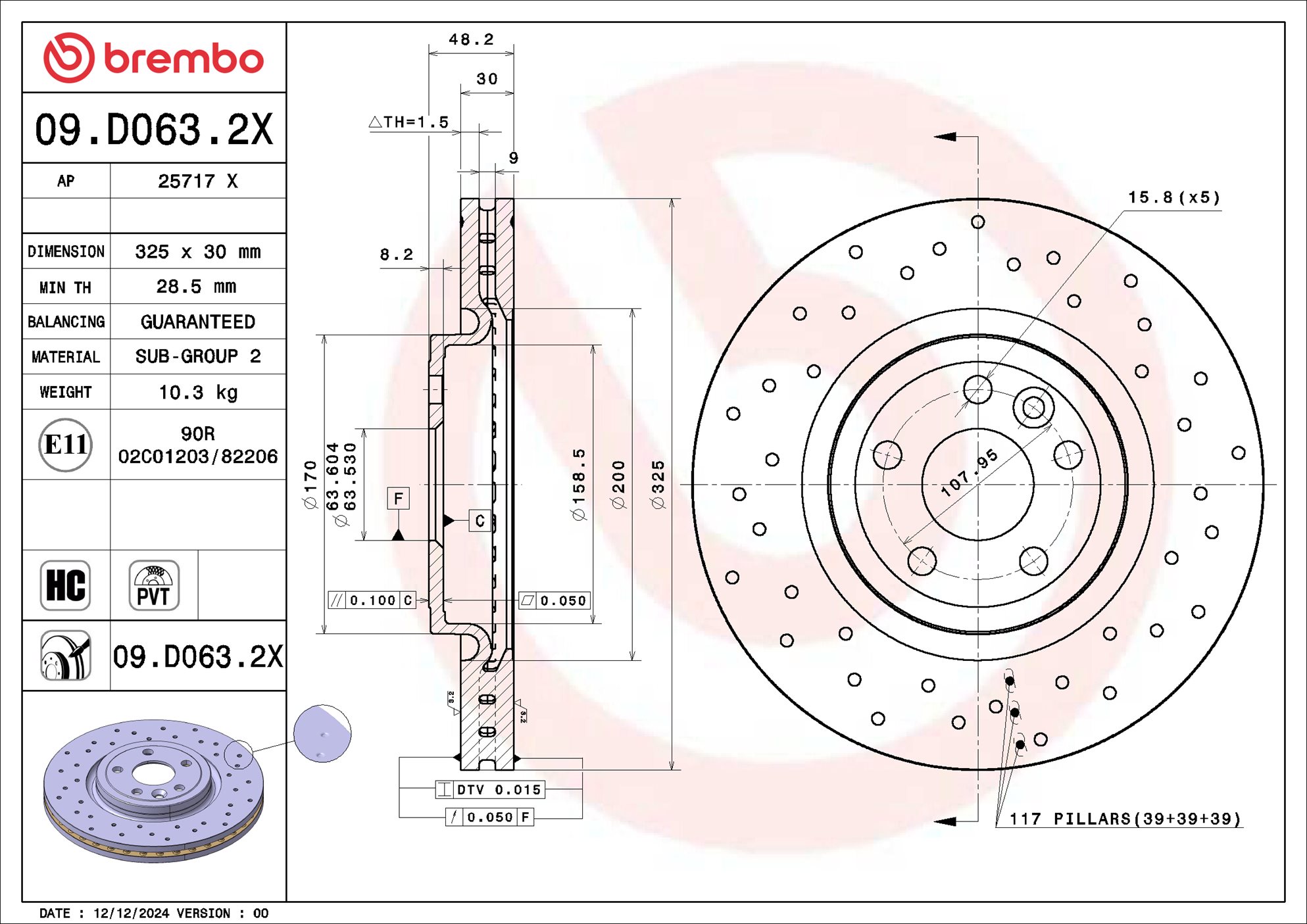 Remschijf Brembo 09.D063.2X