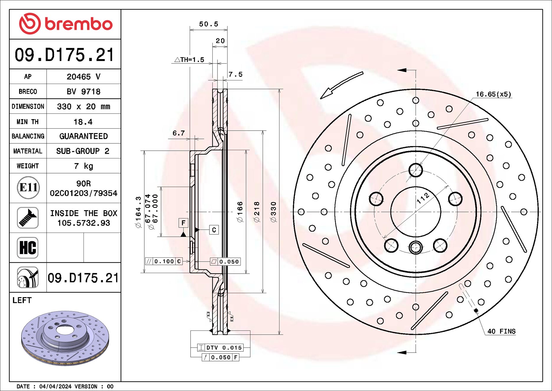 Remschijf Brembo 09.D175.21