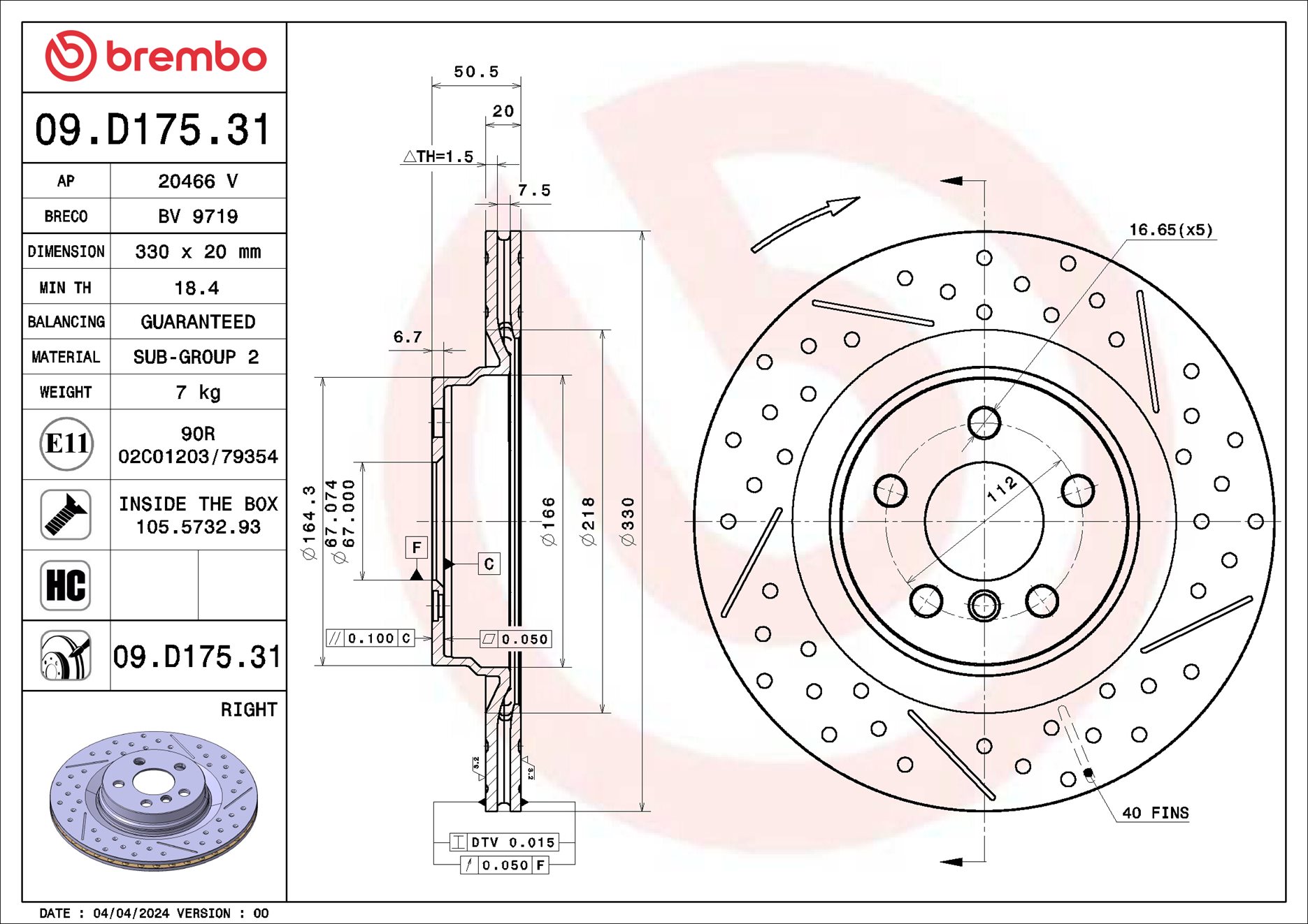 Remschijf Brembo 09.D175.31