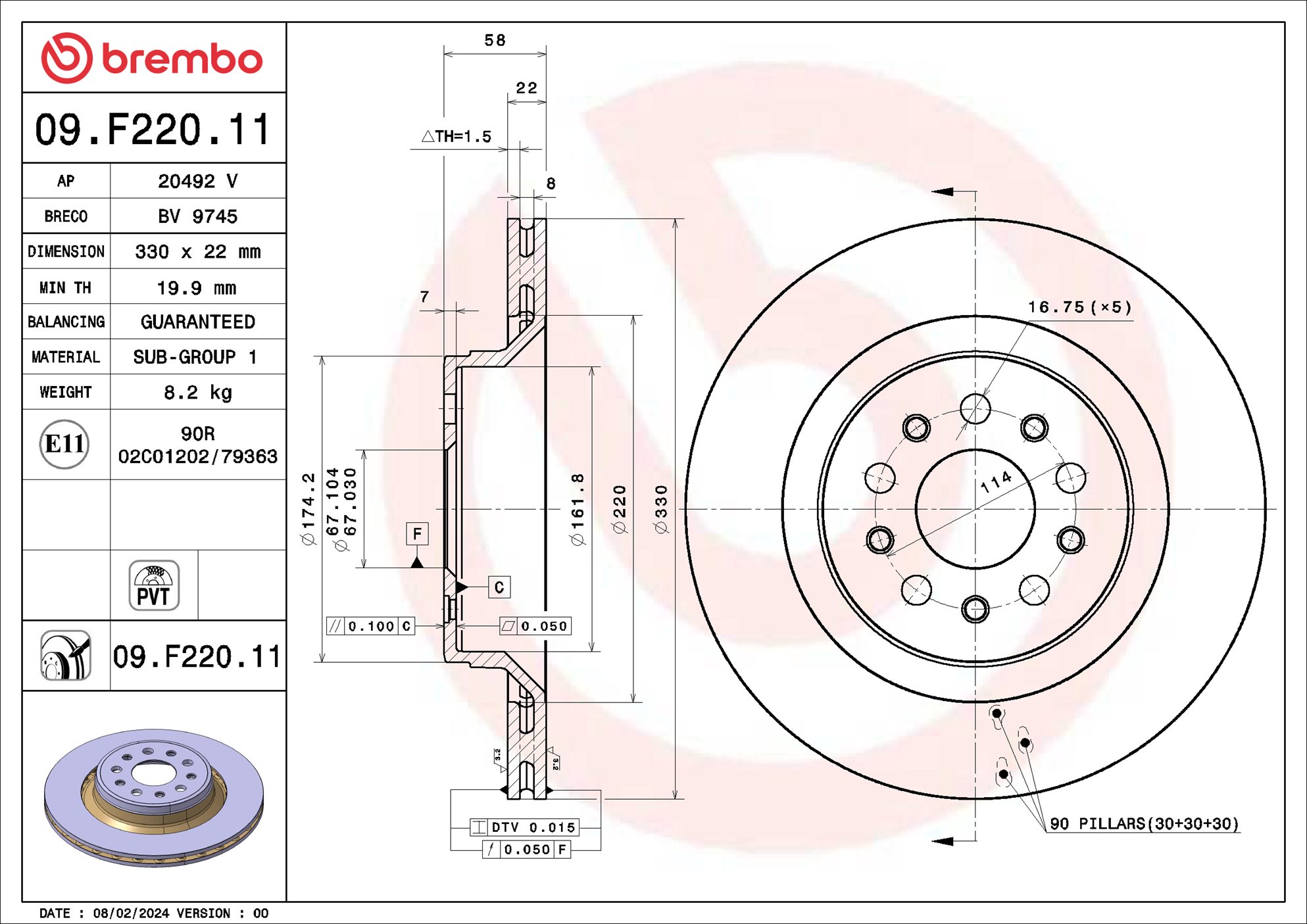 Remschijf Brembo 09.F220.11