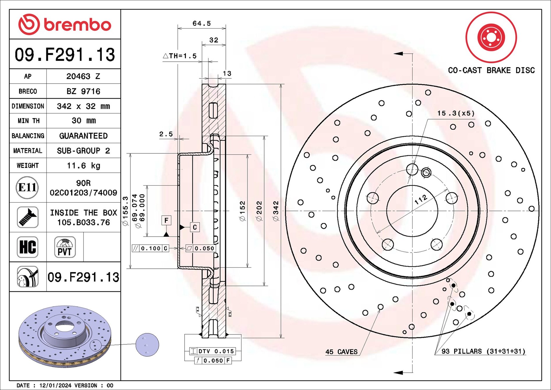 Remschijf Brembo 09.F291.13