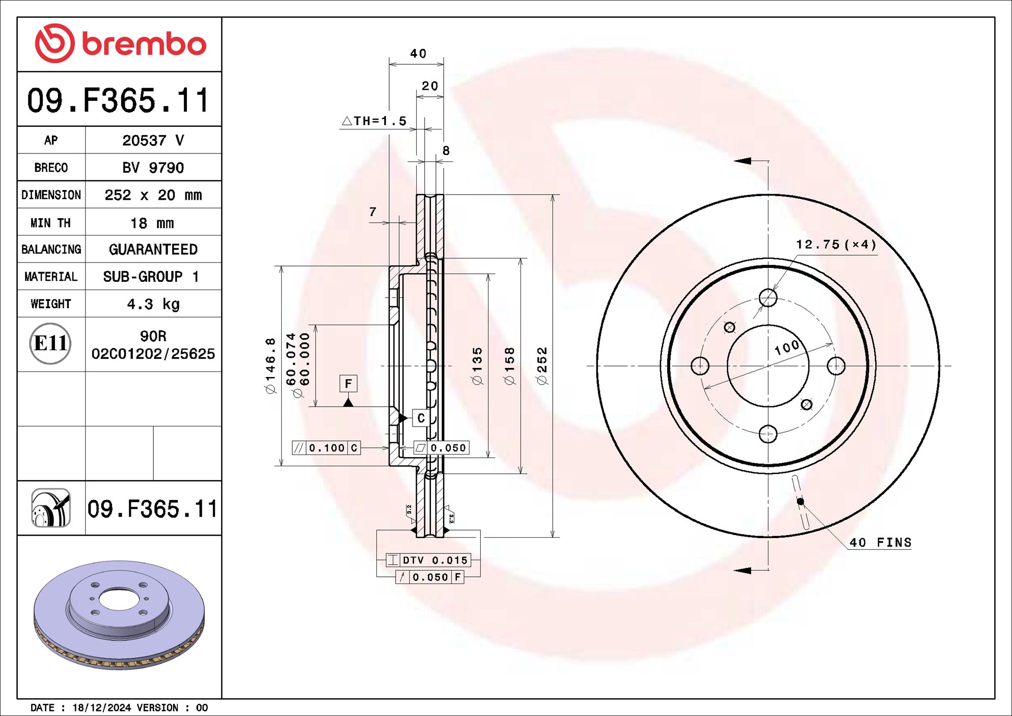 Remschijf Brembo 09.F365.11