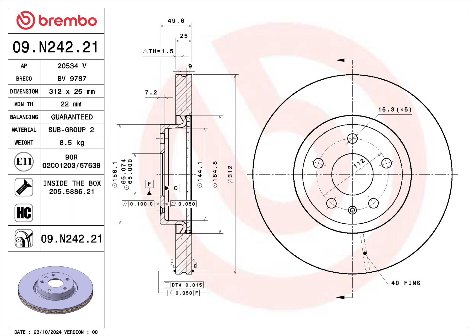Remschijf Brembo 09.N242.21