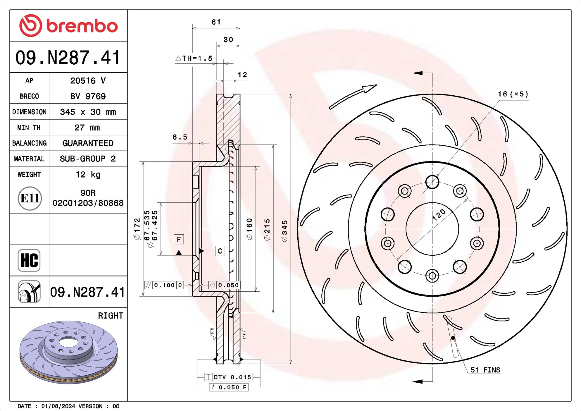 Remschijf Brembo 09.N287.41