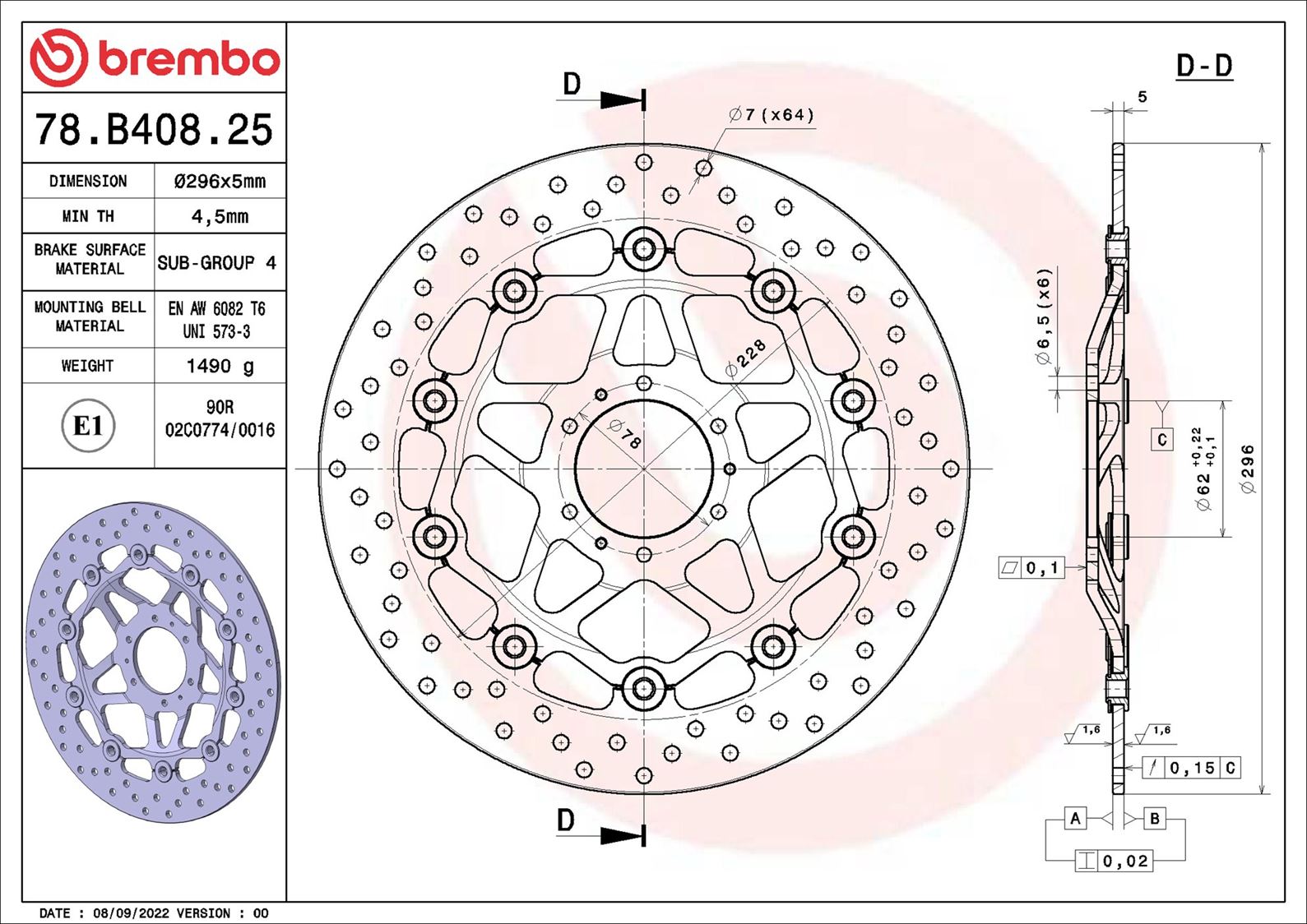 Remschijf Brembo 78B40825