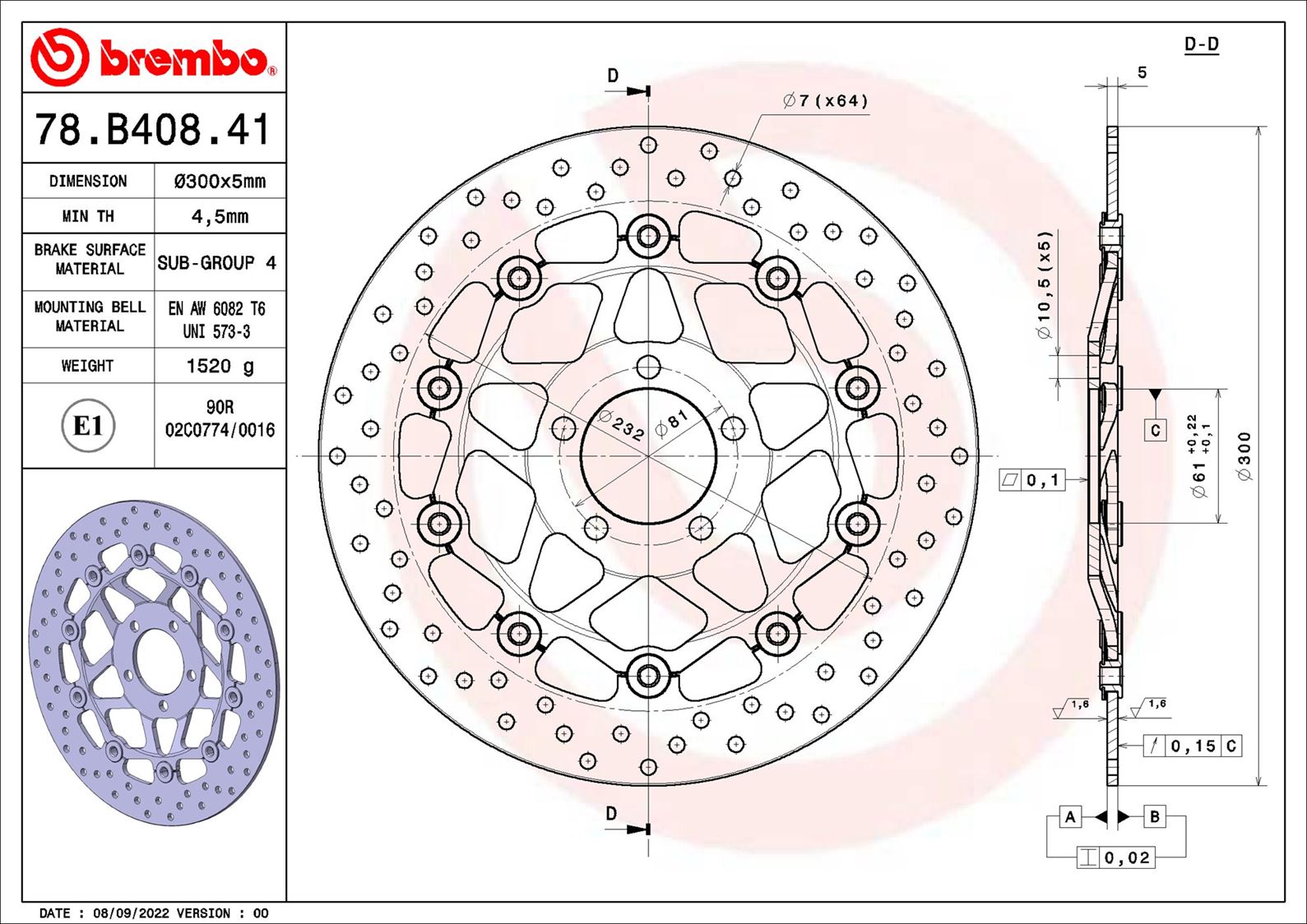 Remschijf Brembo 78B40841