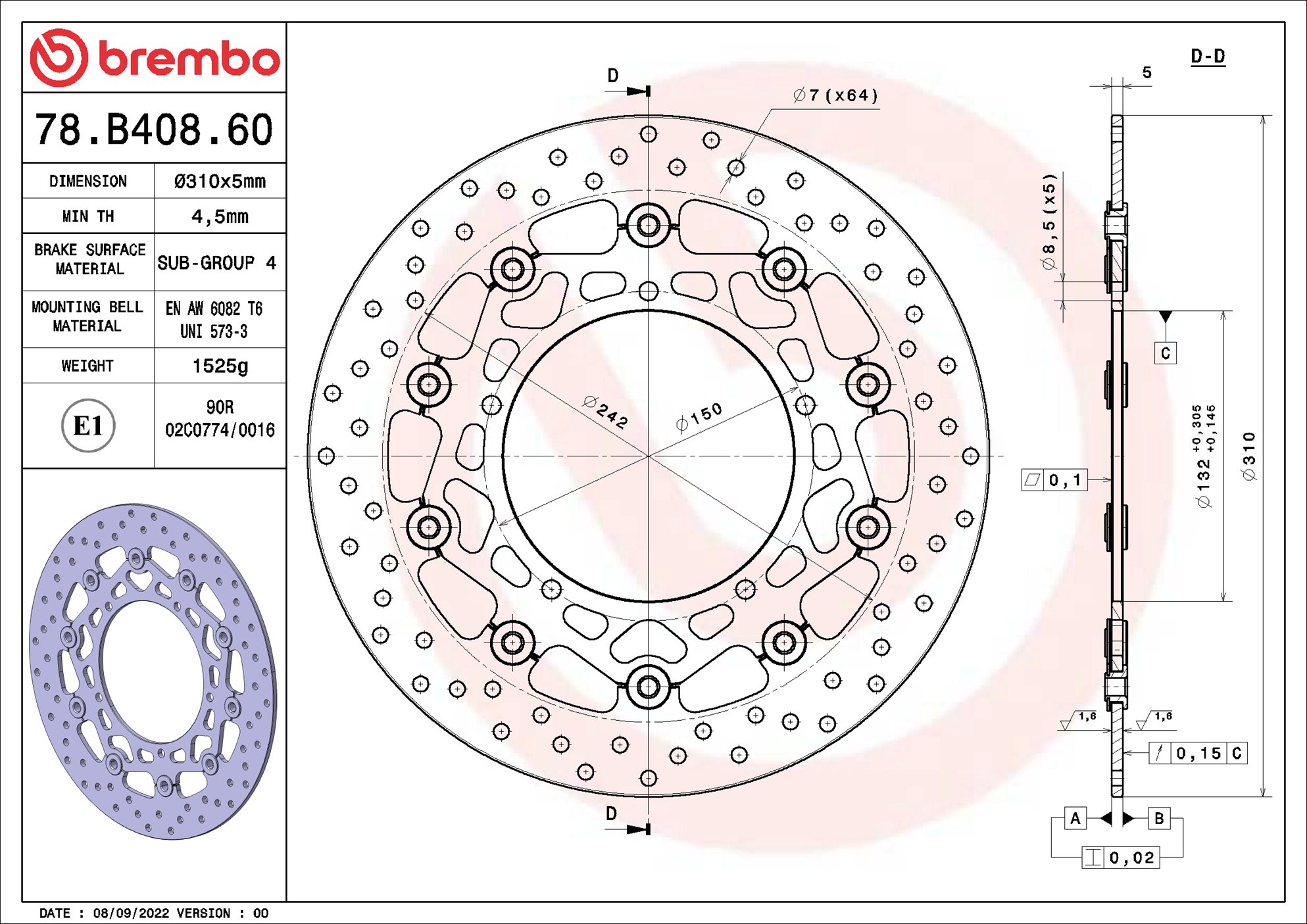 Remschijf Brembo 78B40860