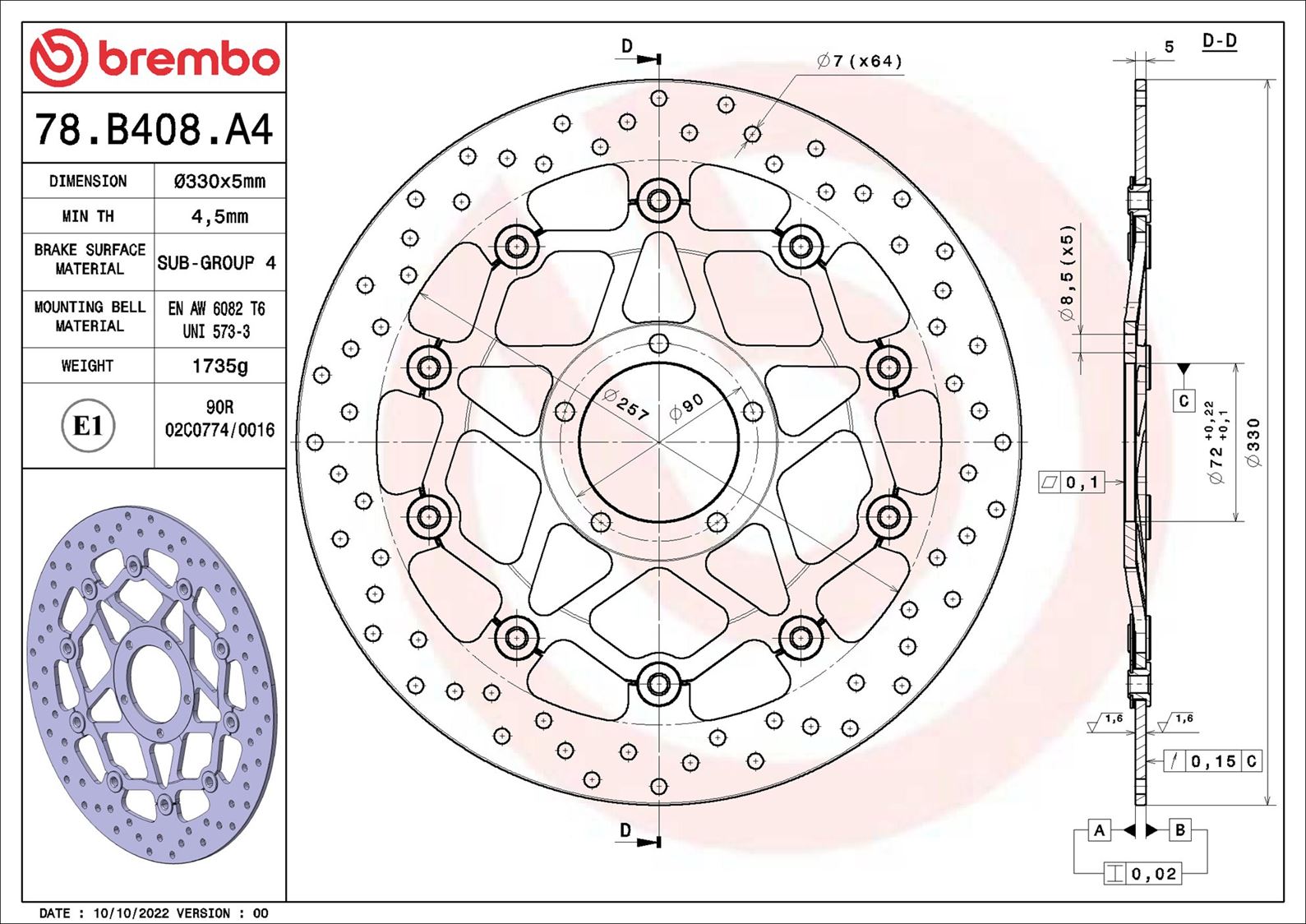 Remschijf Brembo 78B408A4