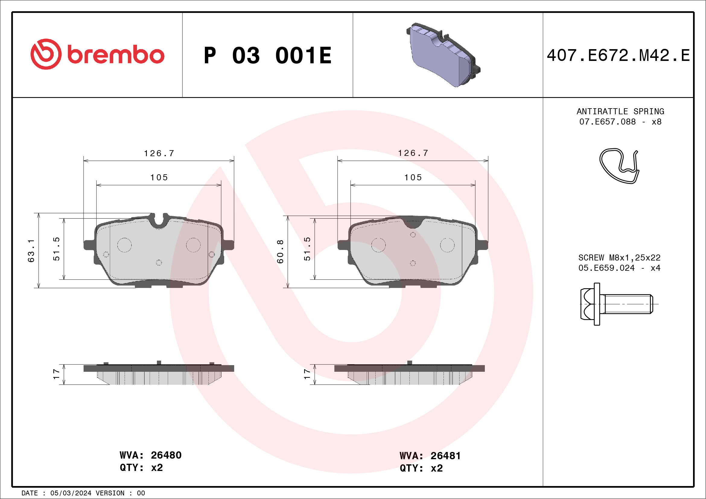 Remblokset Brembo P 03 001E