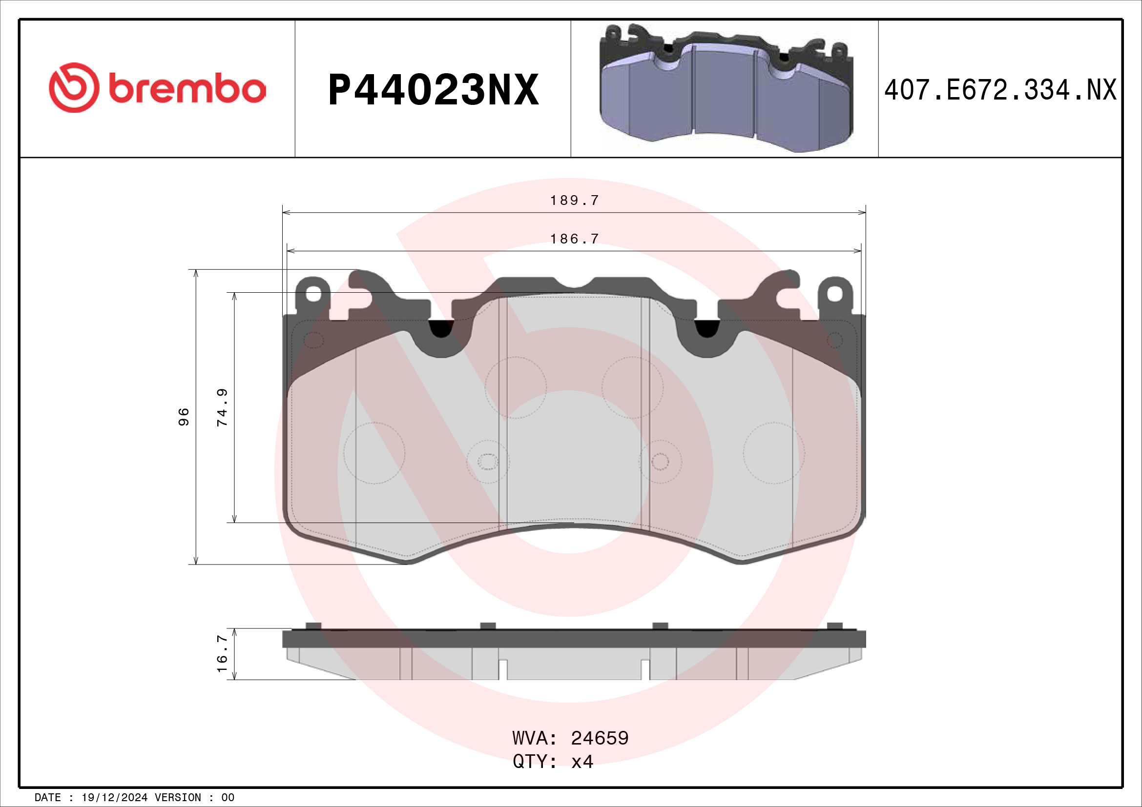Remblokkenset, schijfrem Brembo P44023NX