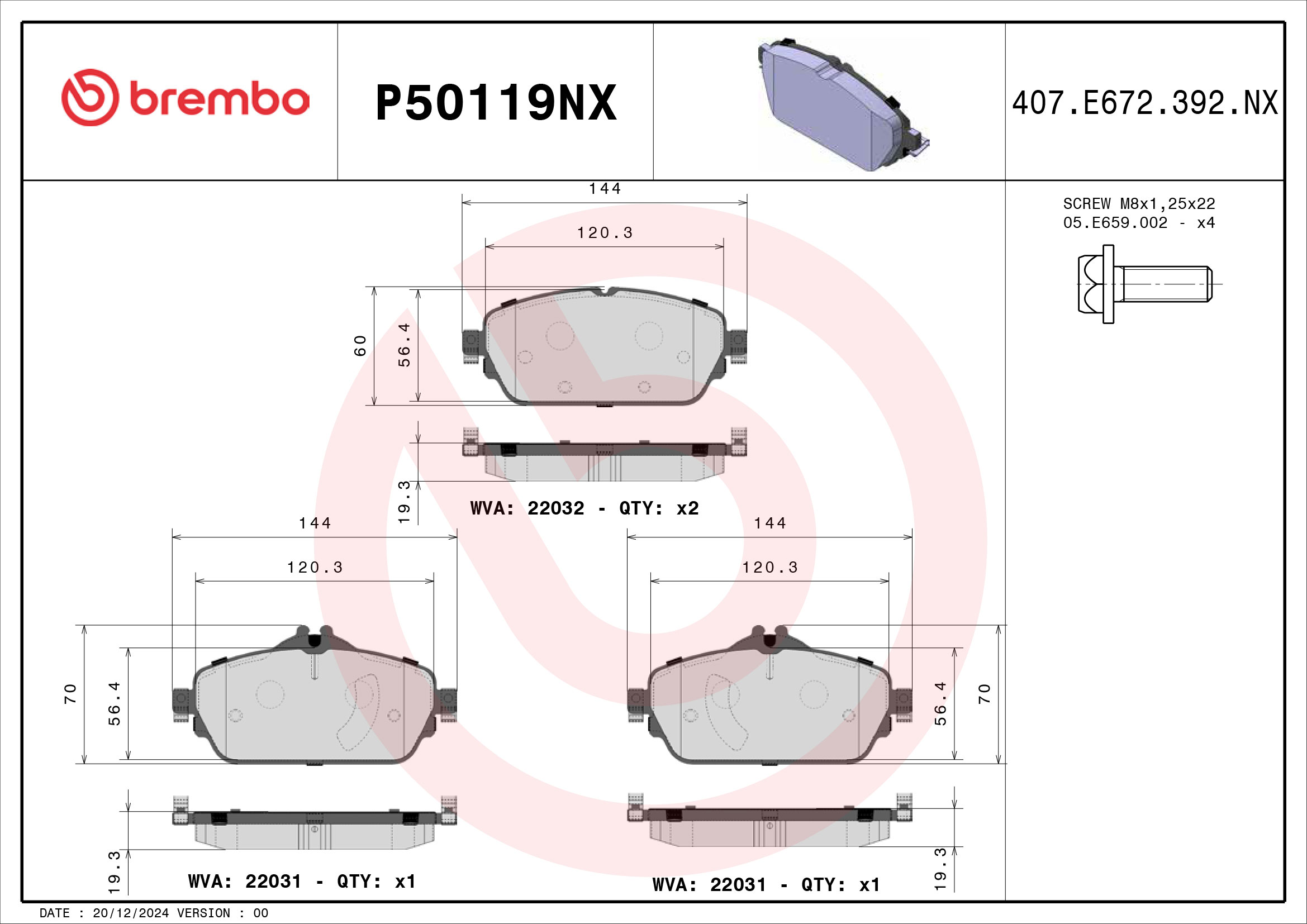 Remblokkenset, schijfrem Brembo P50119NX