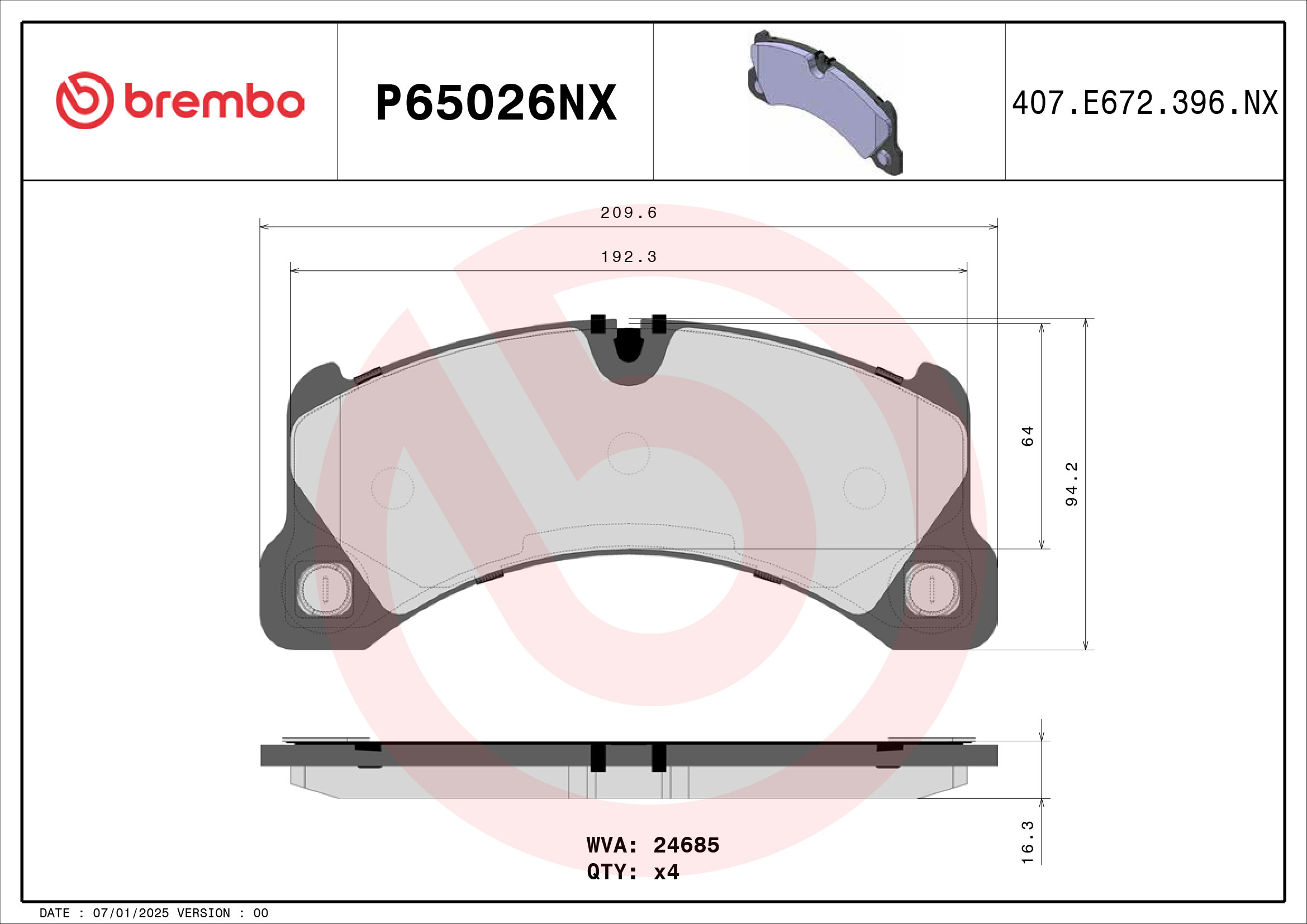 Remblokkenset, schijfrem Brembo P65026NX