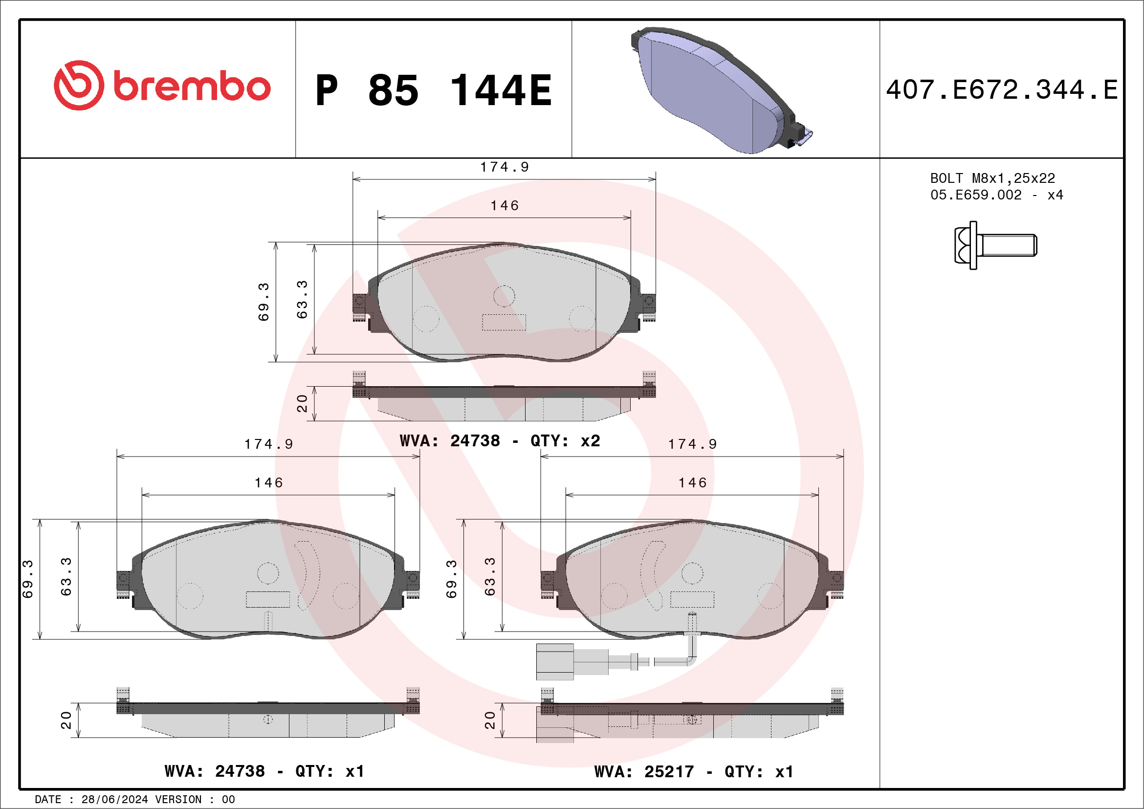 Remblokset Brembo P 85 144E