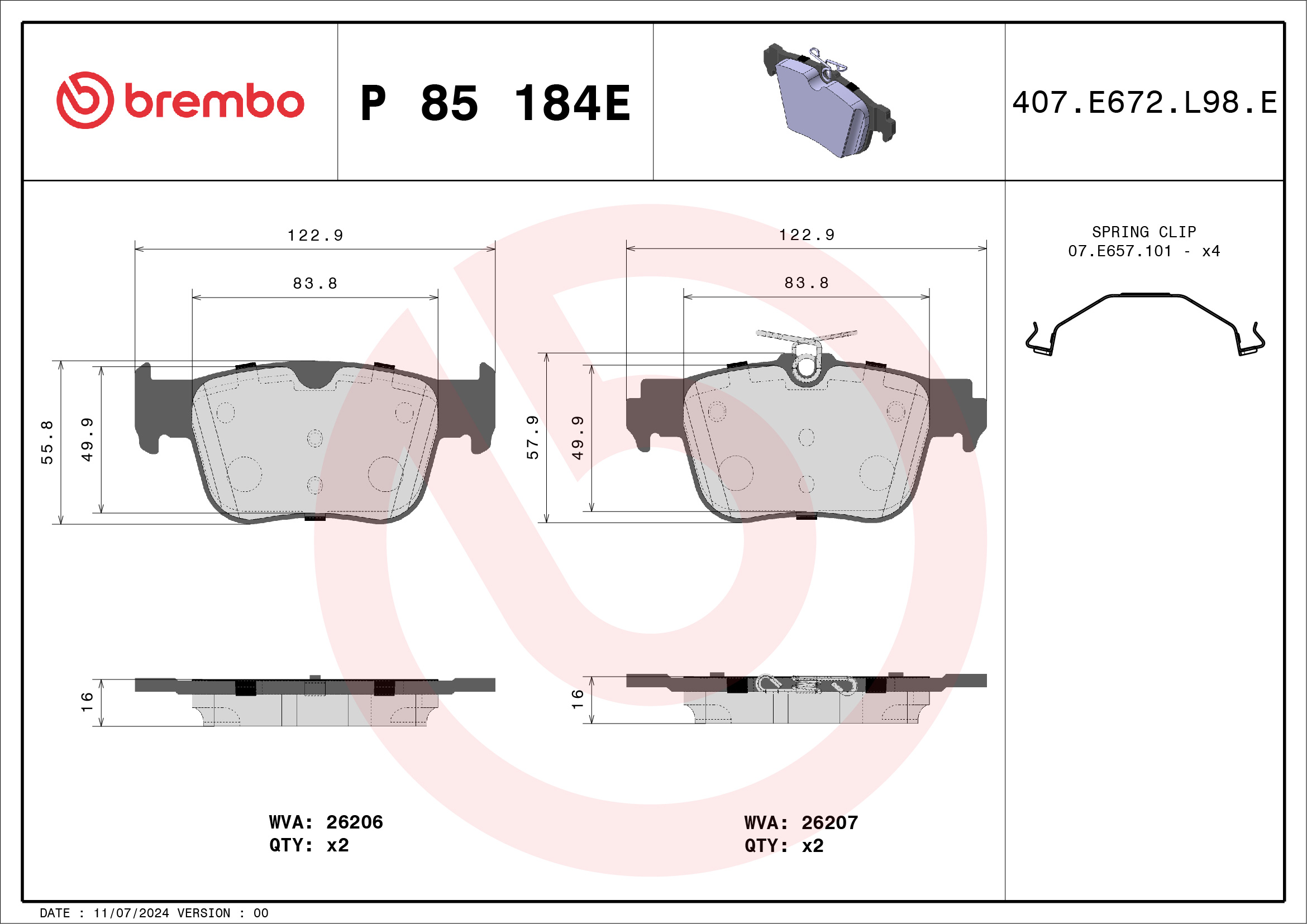 Remblokset Brembo P 85 184E