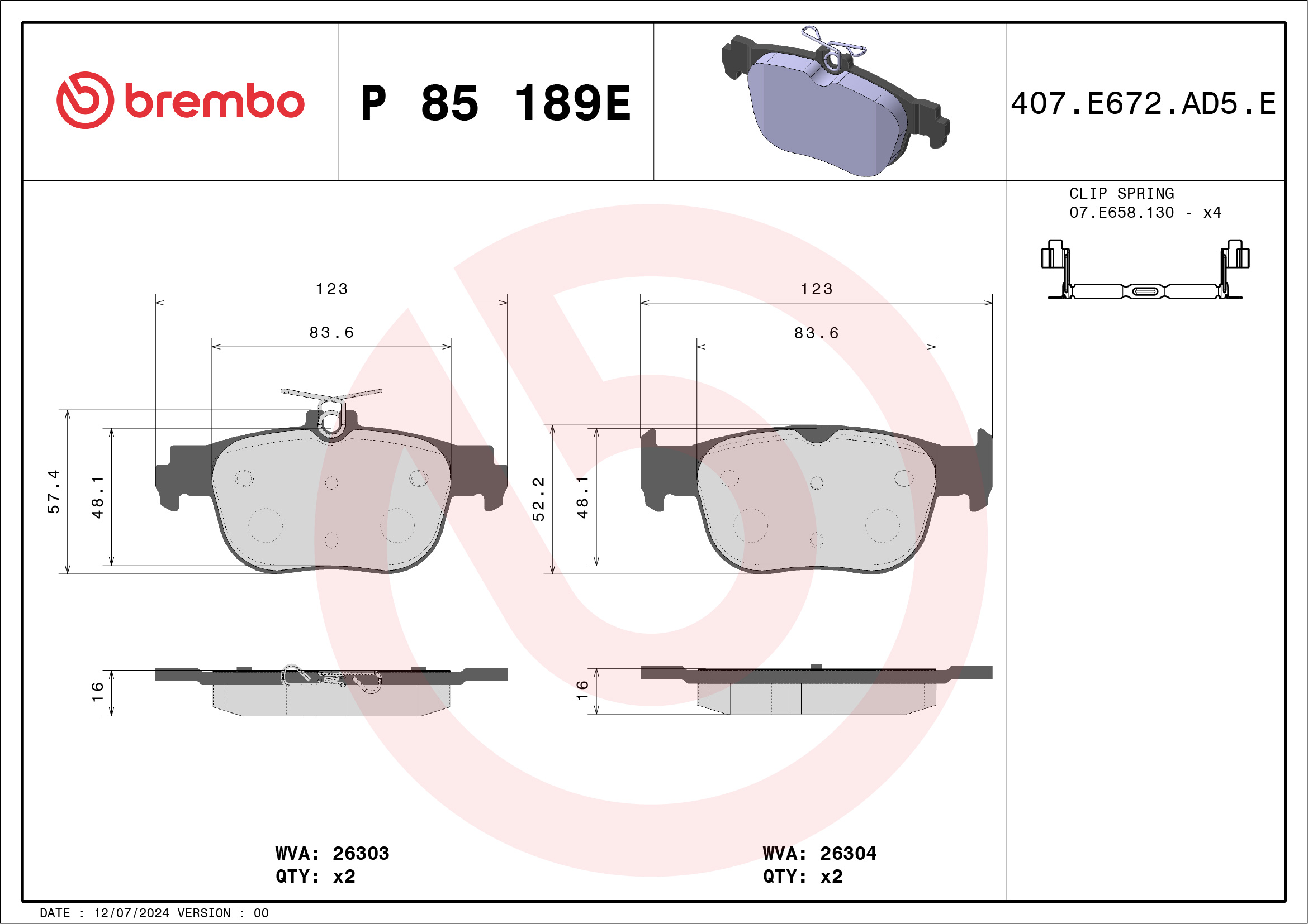 Remblokset Brembo P 85 189E