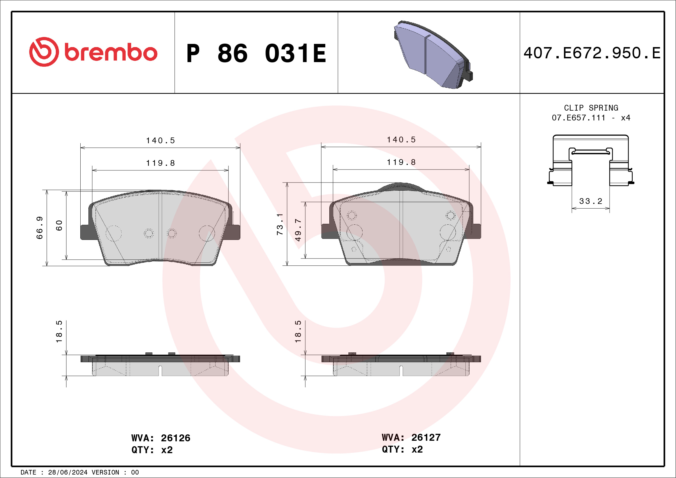 Remblokset Brembo P 86 031E