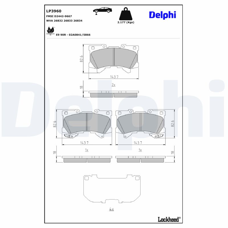 Remblokkenset, schijfrem Delphi Diesel LP3960