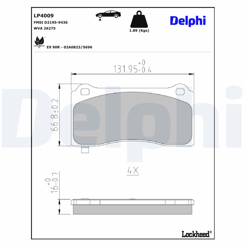Remblokkenset, schijfrem Delphi Diesel LP4009