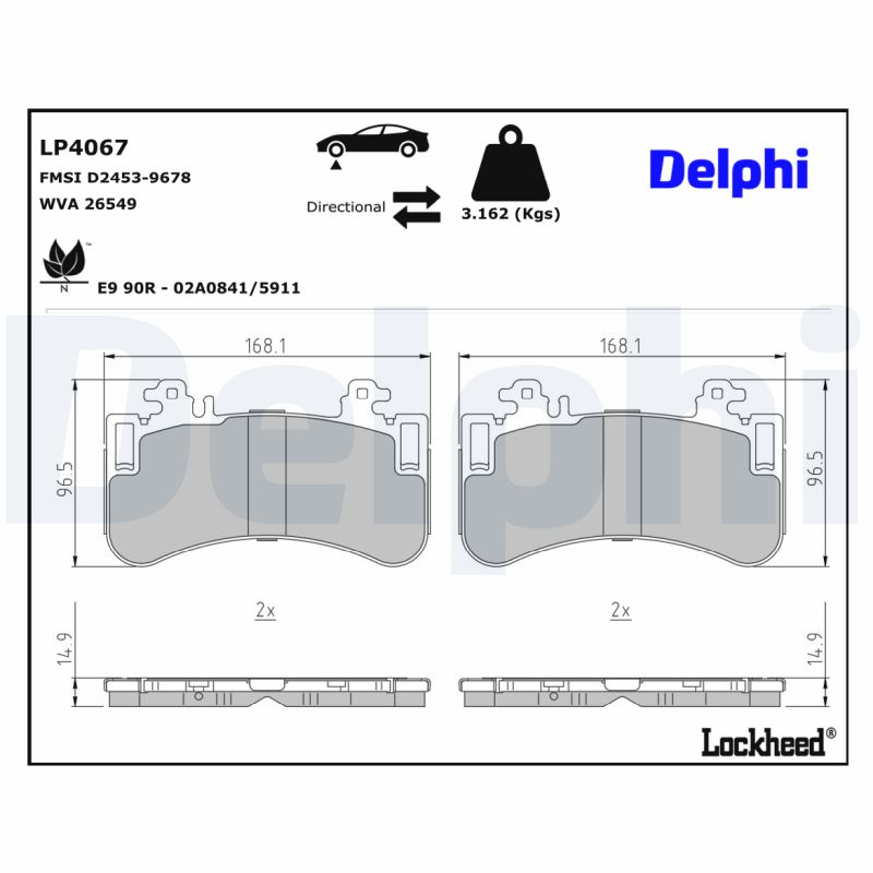 Remblokkenset, schijfrem Delphi Diesel LP4067