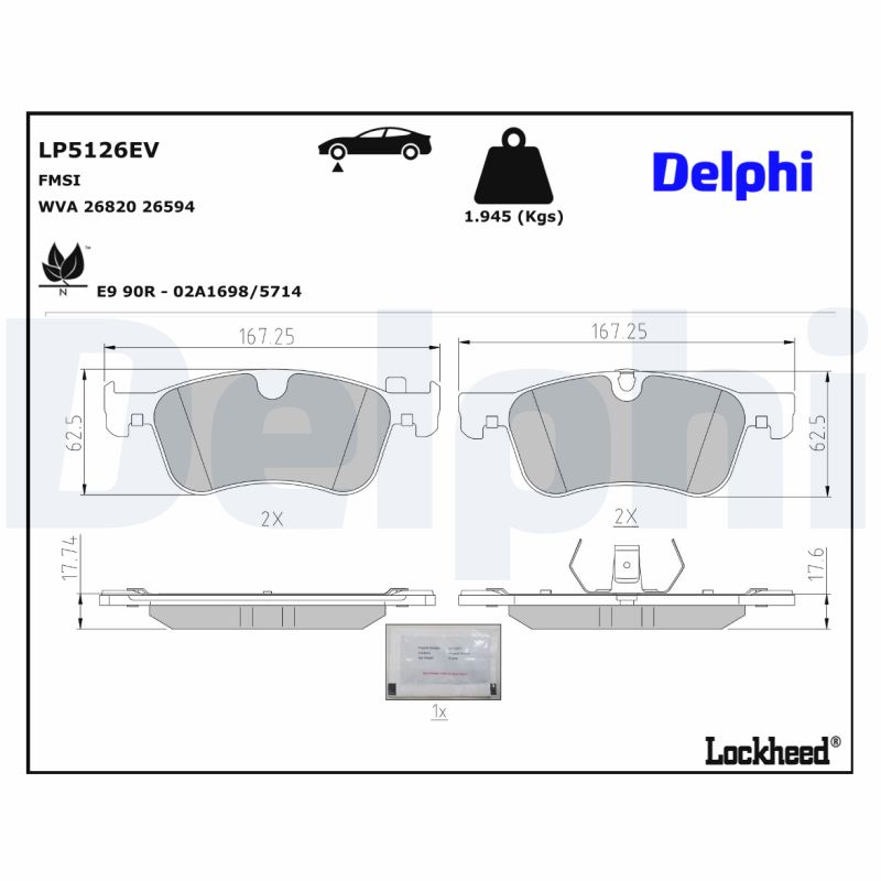 Remblokkenset, schijfrem Delphi Diesel LP5126EV