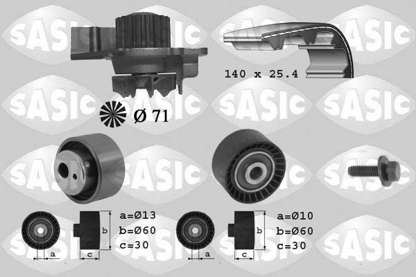 Distributieriem kit inclusief waterpomp Sasic 3900010