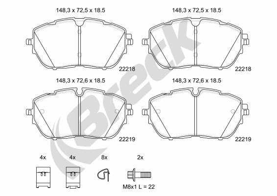 Remblokkenset, schijfrem Breck 22218 00 701 00