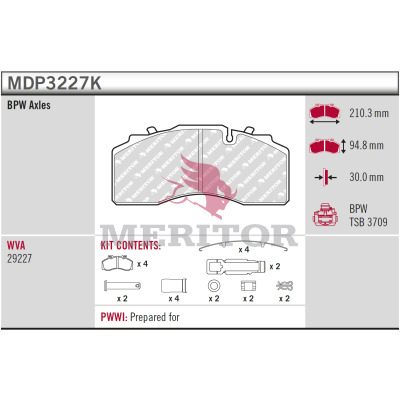 Remblokkenset, schijfrem Meritor MDP3227K