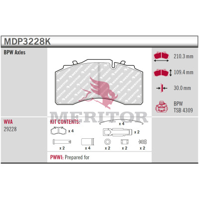 Remblokkenset, schijfrem Meritor MDP3228K