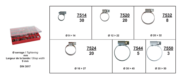Assortiment, slangklem Restagraf 50