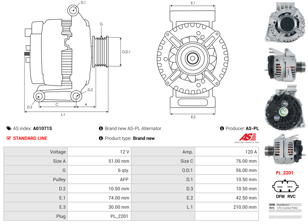 AS-PL Dynamo / Alternator A01071S