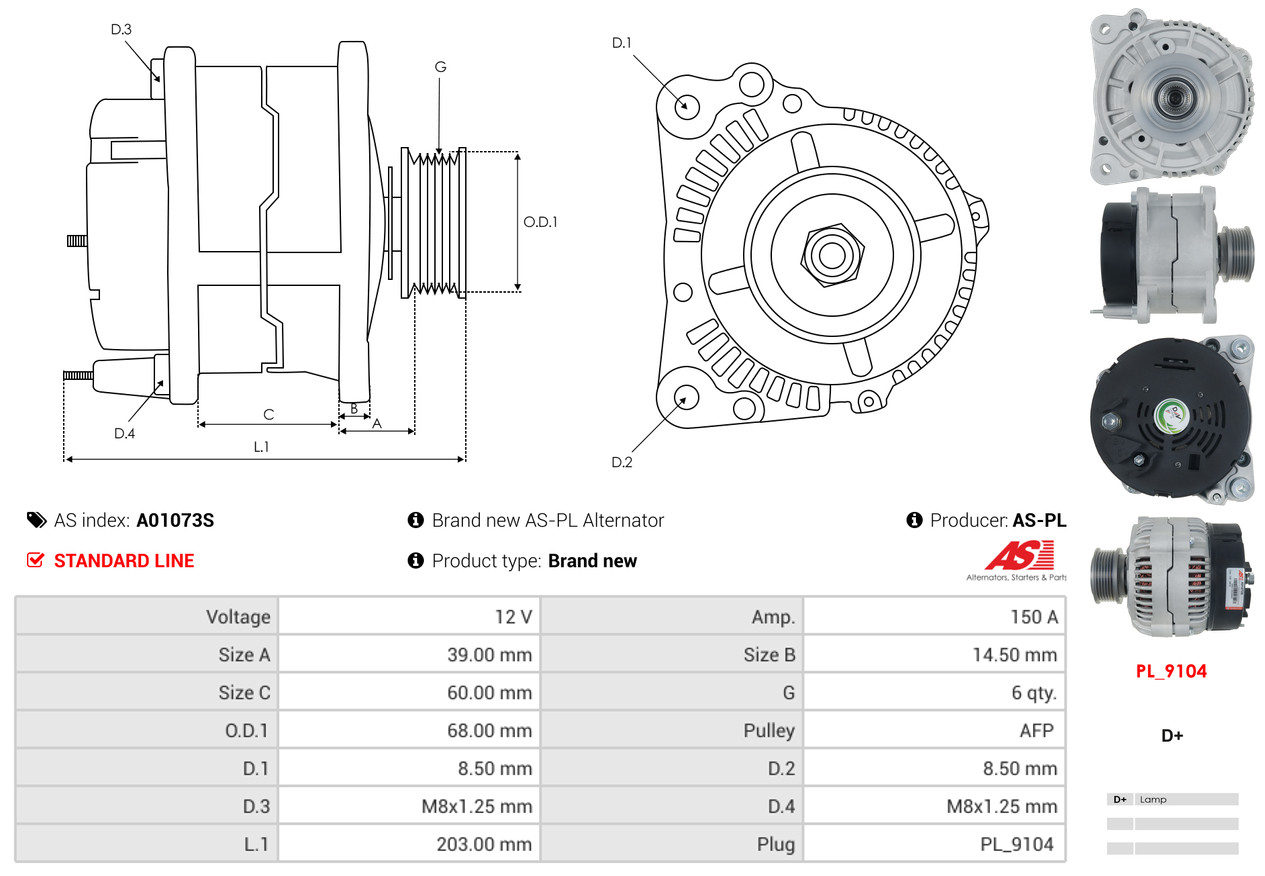 AS-PL Dynamo / Alternator A01073S