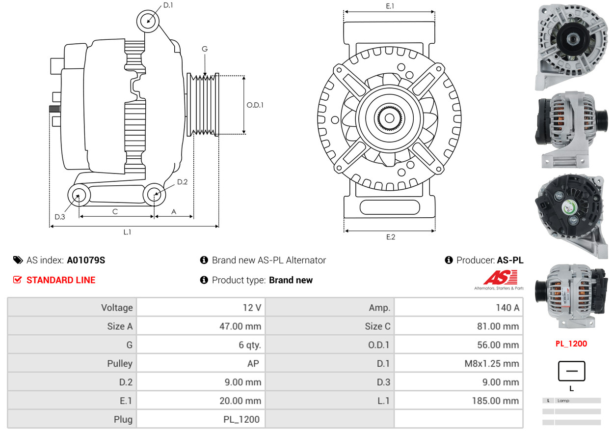 AS-PL Dynamo / Alternator A01079S