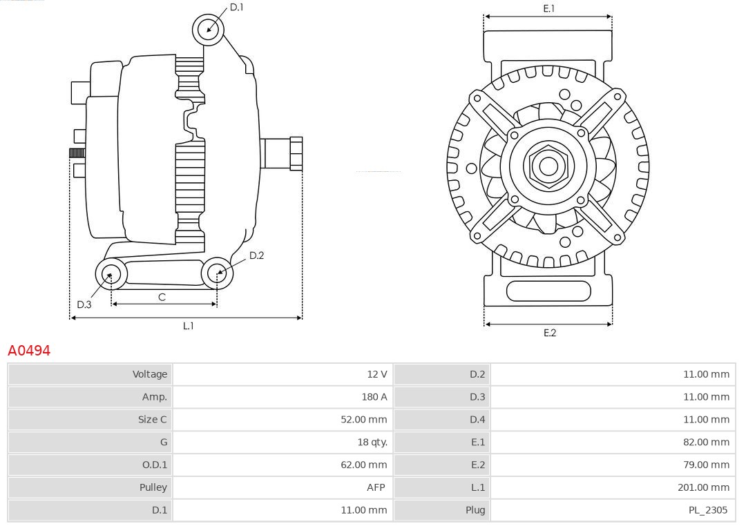 AS-PL Alternator/Dynamo A0494
