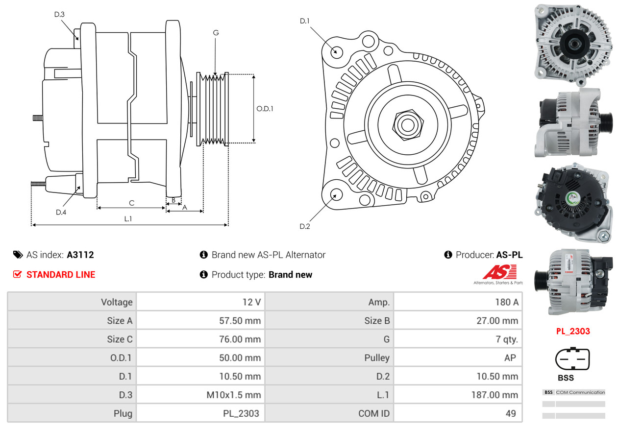 AS-PL Alternator/Dynamo A3112