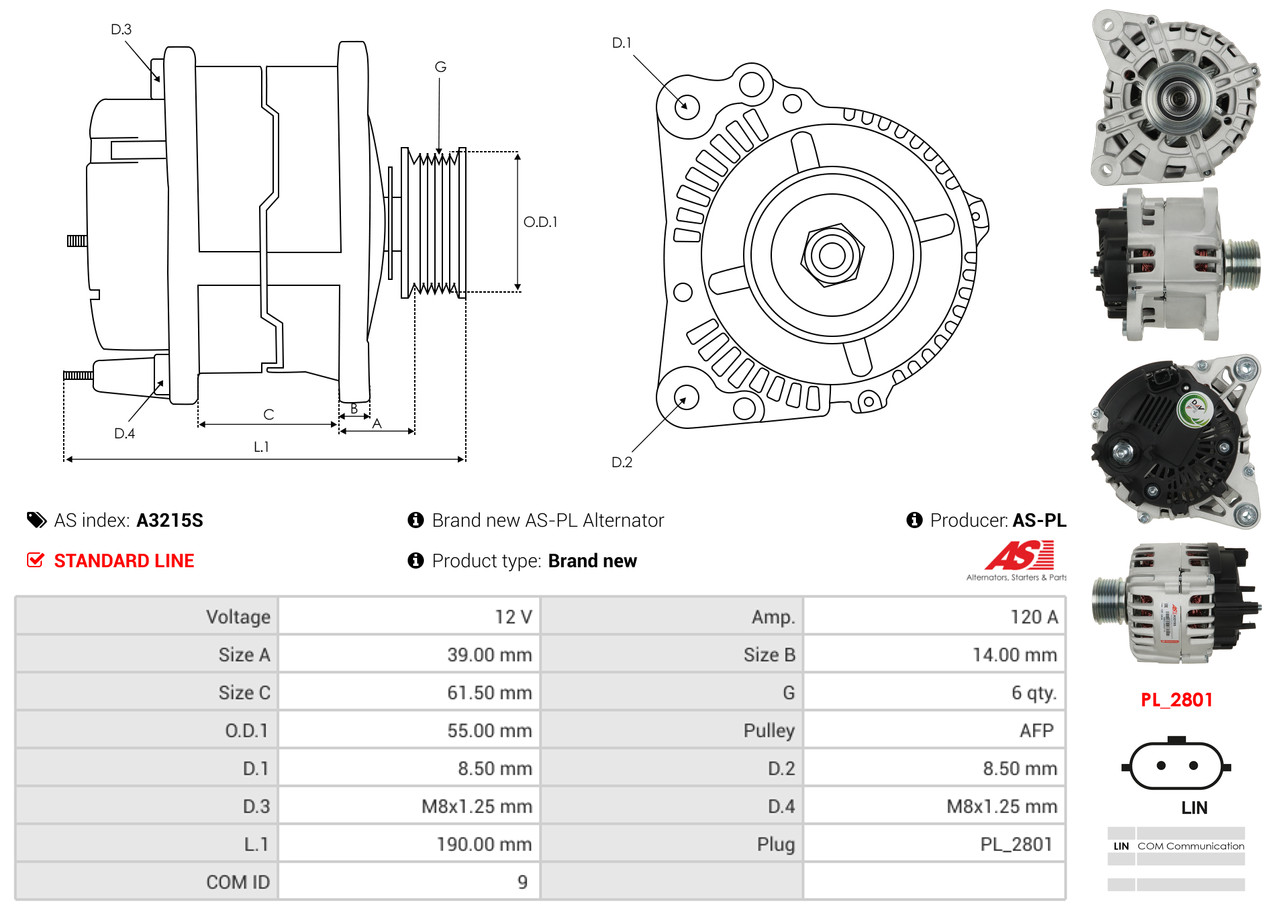 AS-PL Alternator/Dynamo A3215S