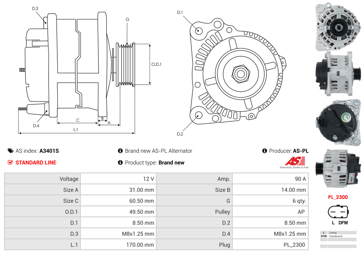 AS-PL Dynamo / Alternator A3401S