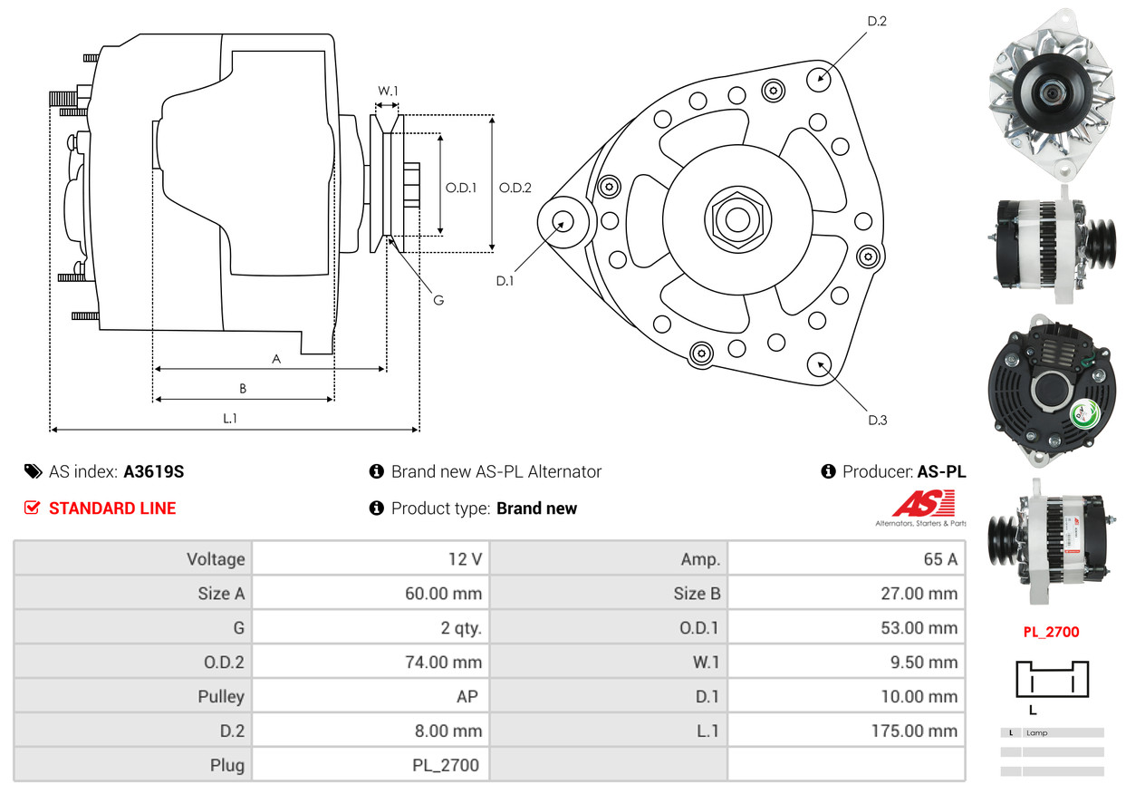 AS-PL Alternator/Dynamo A3619S