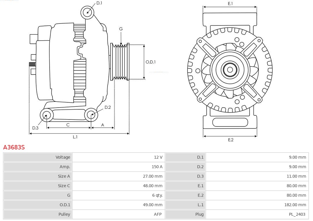 AS-PL Alternator/Dynamo A3683S